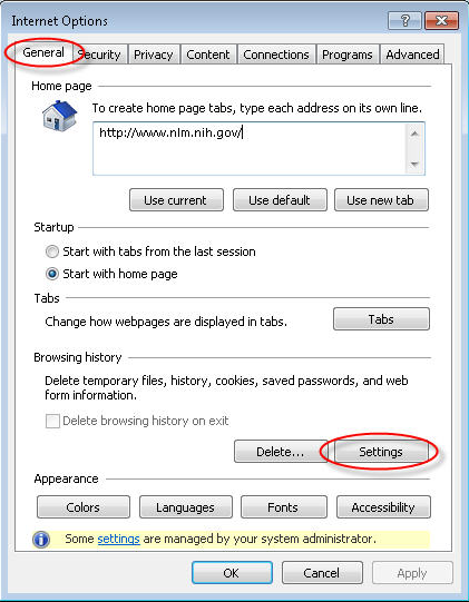 Configure the Internet Explorer settings