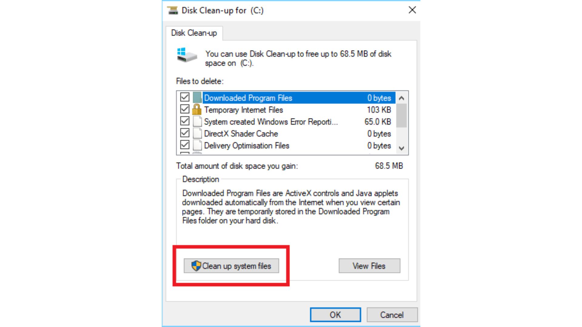 Disk Cleaning, windows update